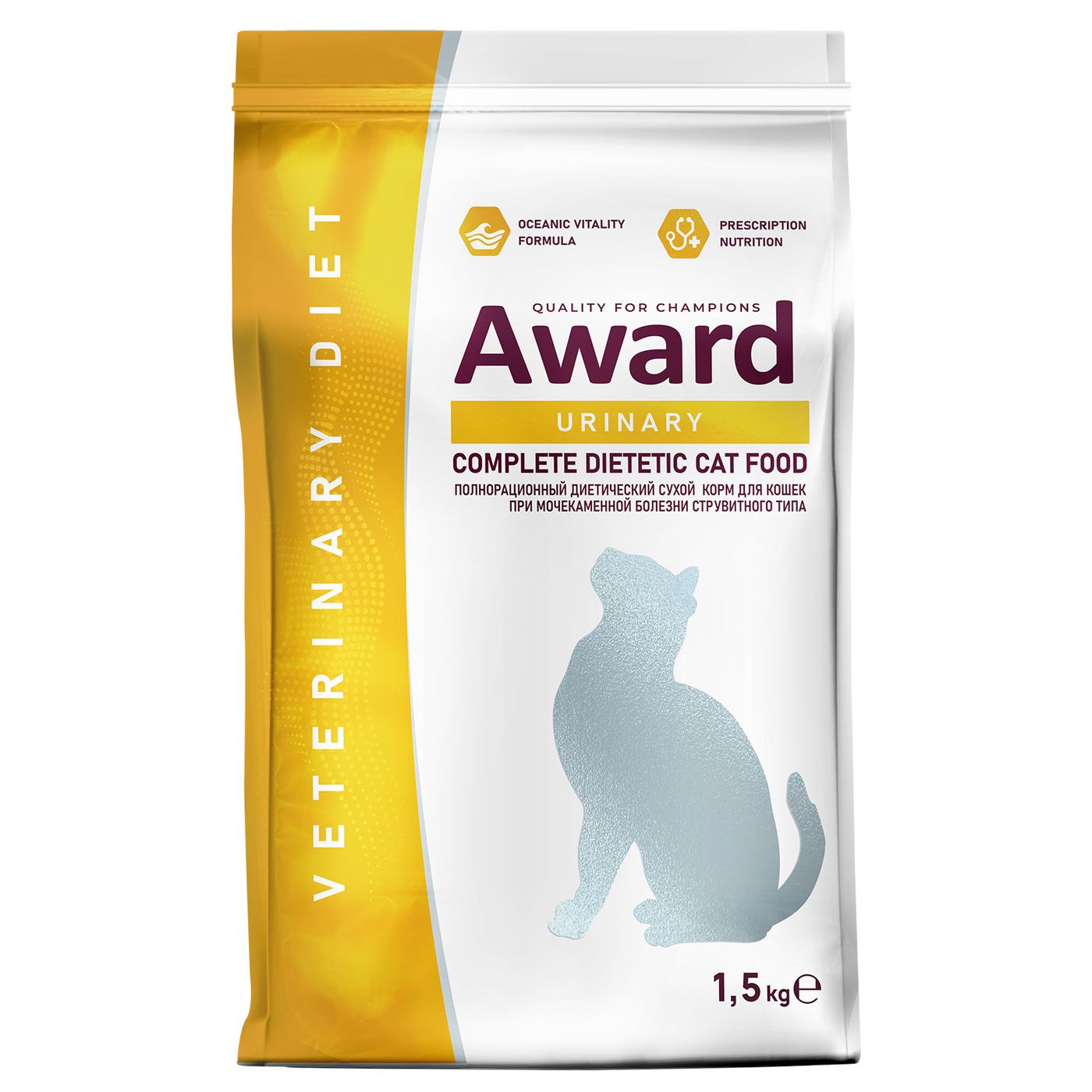 Диетический корм AWARD VETERINARY DIET URINARY для взрослых кошек при мочекаменной болезни струвитного типа 1,5 кг