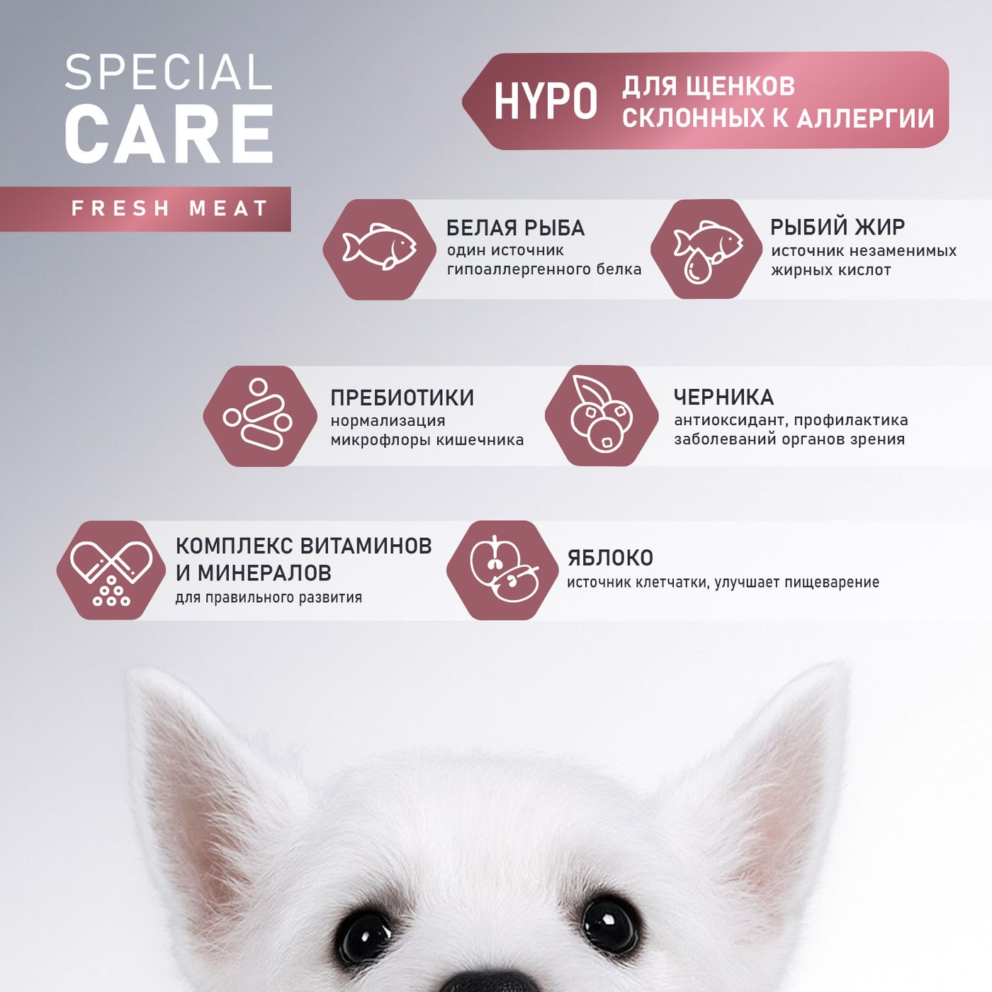 Сухой корм AWARD SPECIAL CARE HYPO PUPPY со свежей белой рыбой для щенков от 1 месяца, беременных и кормящих собак всех пород, склонных к аллергии 2кг — фото 5
