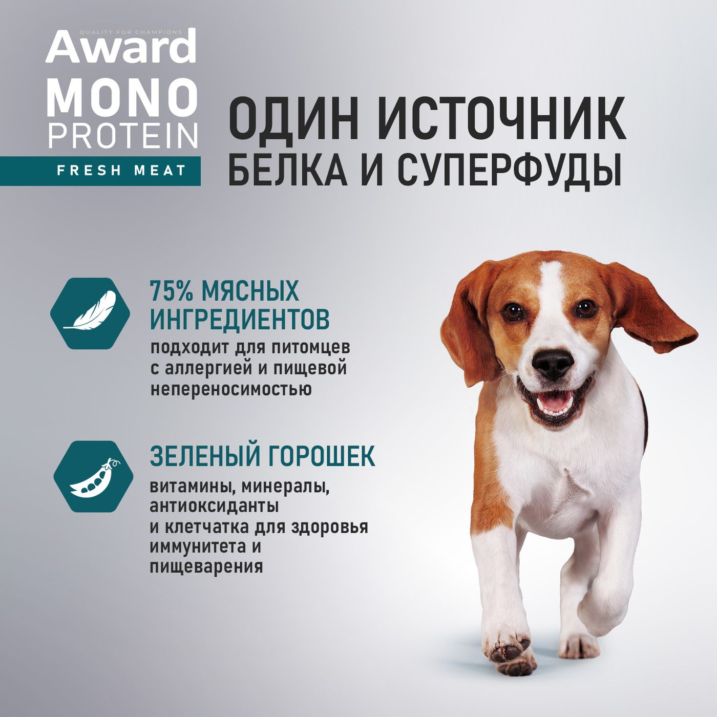 Влажный корм AWARD Monoprotein для взрослых собак паштет из говядины с зеленым горошком 100г — фото 4