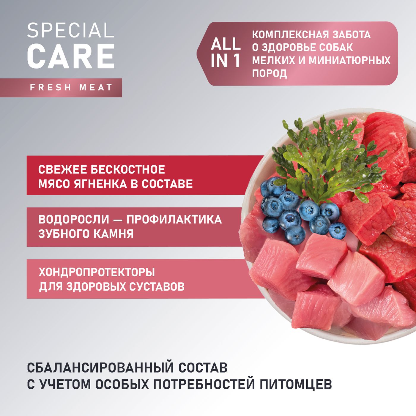 Сухой корм AWARD SPECIAL CARE Toy Breed Support для взрослых собак мелких и миниатюрных пород со свежим мясом ягненка 1,5кг — фото 4
