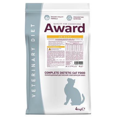 Диетический корм AWARD VETERINARY DIET URINARY для взрослых кошек при мочекаменной болезни струвитного типа 4 кг