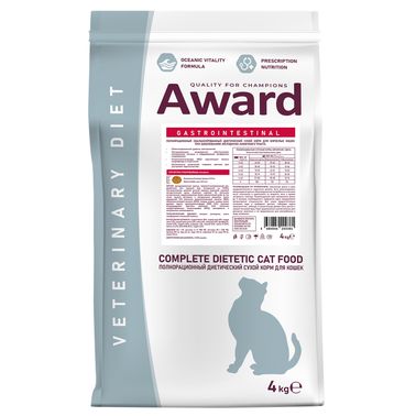 Диетический корм AWARD VETERINARY DIET GASTROINTESTINAL для взрослых кошек при заболеваниях желудочно-кишечного тракта 4 кг