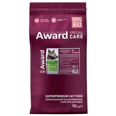 Сухой корм AWARD SPECIAL CARE Weight Control для взрослых стерилизованных кошек для контроля веса со свежим мясом кролика 10кг