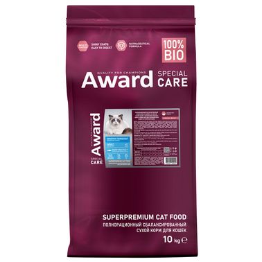 Сухой корм AWARD SPECIAL CARE Sensitive Skin&Coat для взрослых кошек для здоровой кожи и шерсти со свежей белой рыбой 10кг