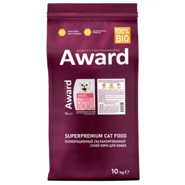 Сухой корм AWARD Sterilized для взрослых стерилизованных кошек с индейкой и курицей с добавлением клюквы и цикория 10&nbsp;кг